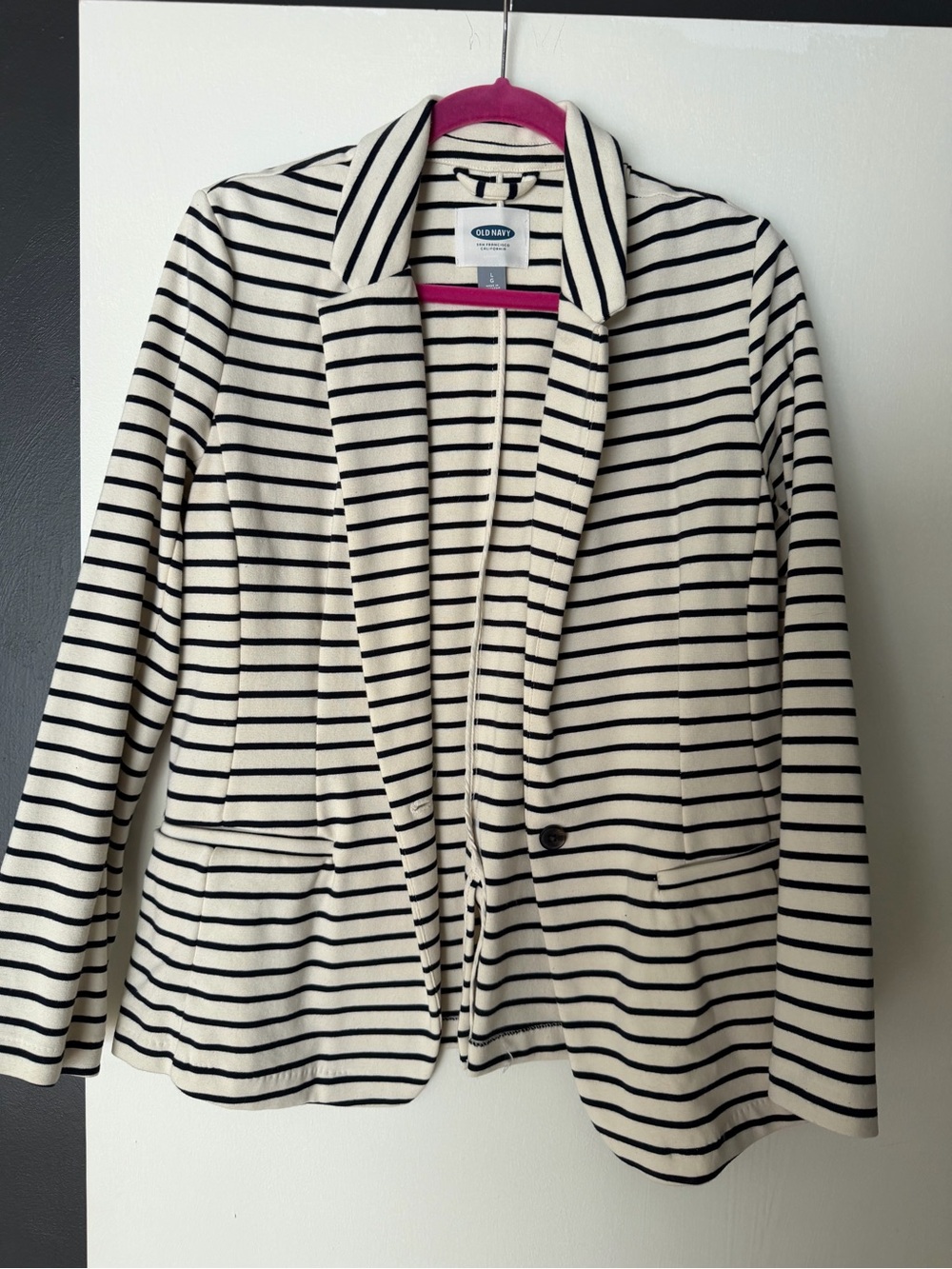 Old Navy Cream and Black Striped Knit Blazer